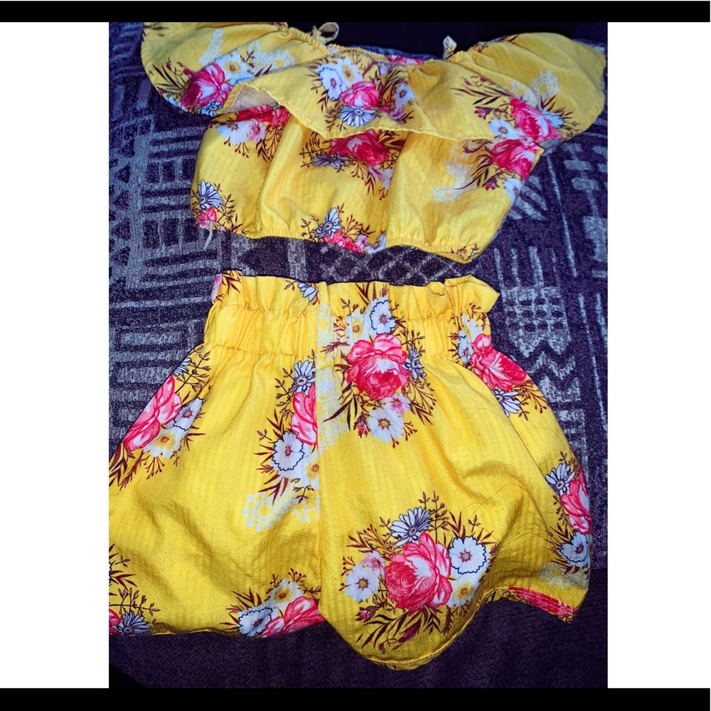 Yellow high waist shorts and crop top